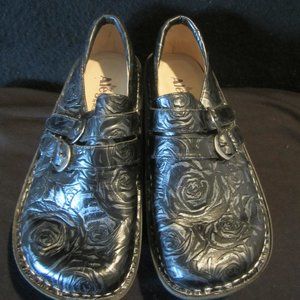 ALEGRIA by PG Lite - Black / Silver Floral Print Leather Flats - Size 7.5